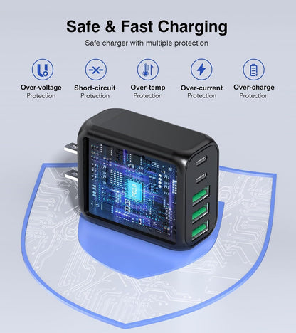 50W USB C Wall Charger Block, 2Pack 5-Port C Charger Fast Charging Block PD Power Adapter+QC 3.0 Multiport Type C Box Brick Cube USB A Wall Plug for iPhone 16/15/14 Pro Max Plus, iPad,Galaxy S24/S23