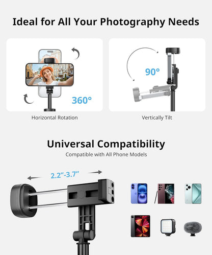 72'' Selfie Stick Tripod,Tripod for iPhone Wireless Remote for Selfies,Group Photograph,Video Recording. Phone Stand Compatible with iPhone Android Phone,Camera