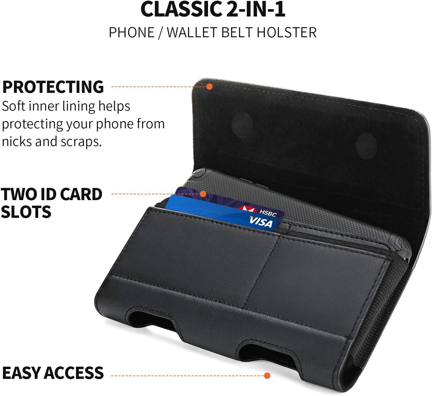 BECPLT for iPhone Air 17 Pro Max 16/15/14/13/12/11 Pro Max Holster Case Belt Clip Case Leather Holster Pouch Belt Case with Card Holder for Galaxy S25+ S24/S23/S22/S21 Plus -Black