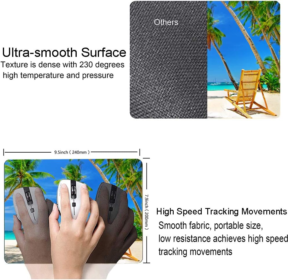 Beach Mouse Pad, Coconut Trees Mouse Pad, Nature Mouse Mat Square Waterproof Mouse Pad Non-Slip Rubber Base MousePads for Computer Office Laptop Men Women Kids, 9.5"x7.9"x0.12" Inch