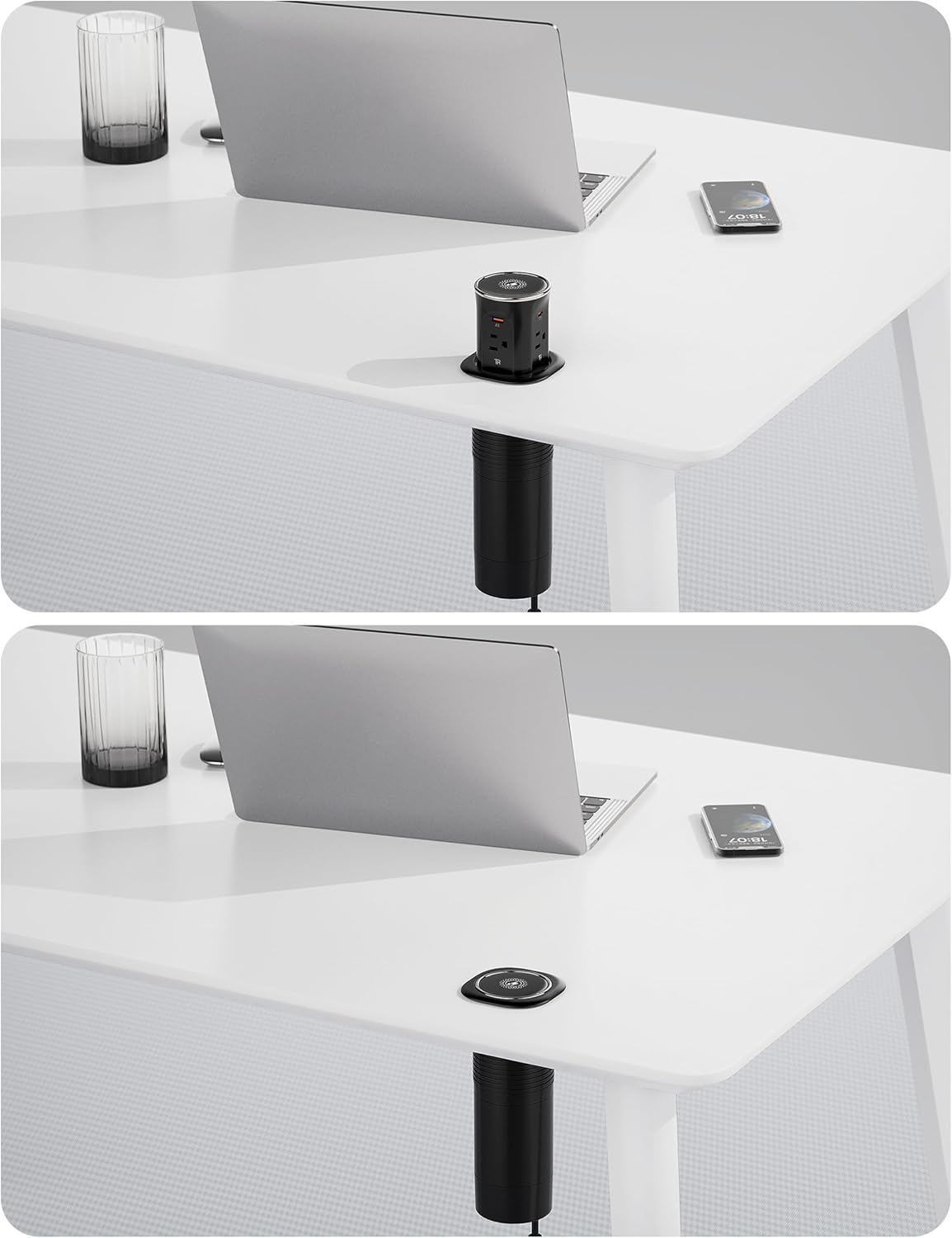 Jgstkcity Pop Up Countertop Outlet with 15W Wireless Charger,20W USB C Ports,Flush Mount Tamper Resistant,Recessed Grommet Receptacle,4 USB 4 Outlets,15A,1875W,ETL Listed,3.15in Hole,Black