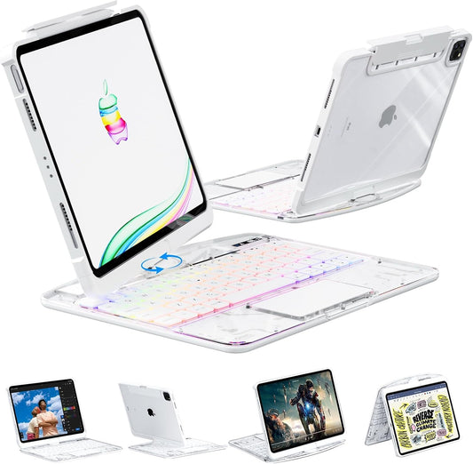 KARTICE Case with Wireless Keyboard Compatible with iPad 10th 2022 10.9 inch, Multi-Touch Trackpad, 7 Color Backlight, 360° Rotating Stand with Pencil Holder for 10th, Excludes iPad and Pencil