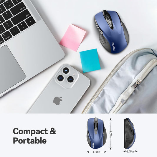 TECKNET Wireless Mouse, 2.4G Ergonomic Optical Mouse, Computer Mouse for Laptop, PC, Computer, Chromebook, Notebook, 6 Buttons, 24 Months Battery Life, 2600 DPI, 5 Adjustment Levels
