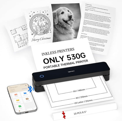 iDPRT Portable Printer Wireless for Travel, Inkless Bluetooth Thermal Printers for Home,Office,Vehicles203DPI,Supports 8.5" x 11" US Letter&A4 A5 Size,Compatible with Android and iOS Phones&PC