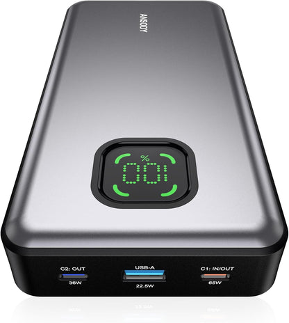 65W Power Bank, 25000mAh Laptop Portable Charger, 100W Total Fast Charging Battery Pack for MacBook Dell XPS iPad Tablet Steam Deck iPhone 17-12 Series Samsung Switch and More Silver