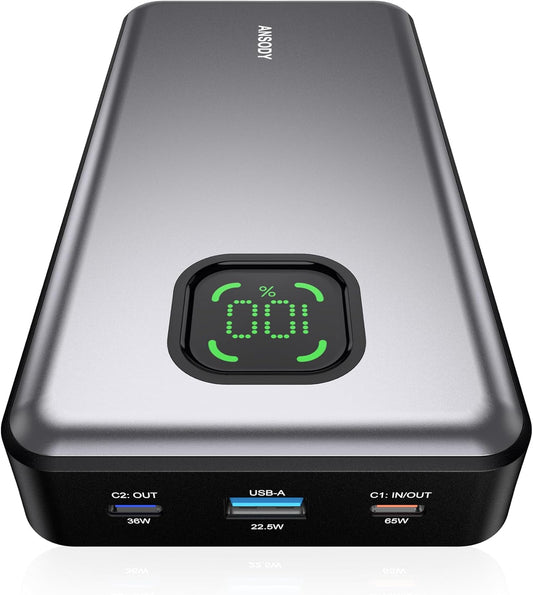65W Power Bank, 25000mAh Laptop Portable Charger, 100W Total Fast Charging Battery Pack for MacBook Dell XPS iPad Tablet Steam Deck iPhone 17-12 Series Samsung Switch and More Silver