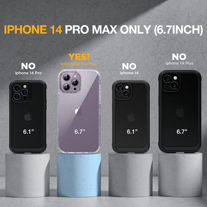 Miracase Glass Series Designed for iPhone 14 Pro Max Case 6.7 Inch, Upgrade Full-Body Bumper Case with Built-in 9H Tempered Glass Screen Protector, with Camera Lens Protector, Glitter Clear