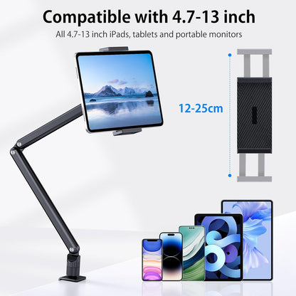 Tablet Stand Holder, Aluminum iPad Desk Mount Bracket, Tablet Arm Mount Holder with 360°Rotating Metal Base, Fits for iPad Air Pro Mini, Phones, Samsung Galaxy, Kindle, All 4.7-13 Inch Devices