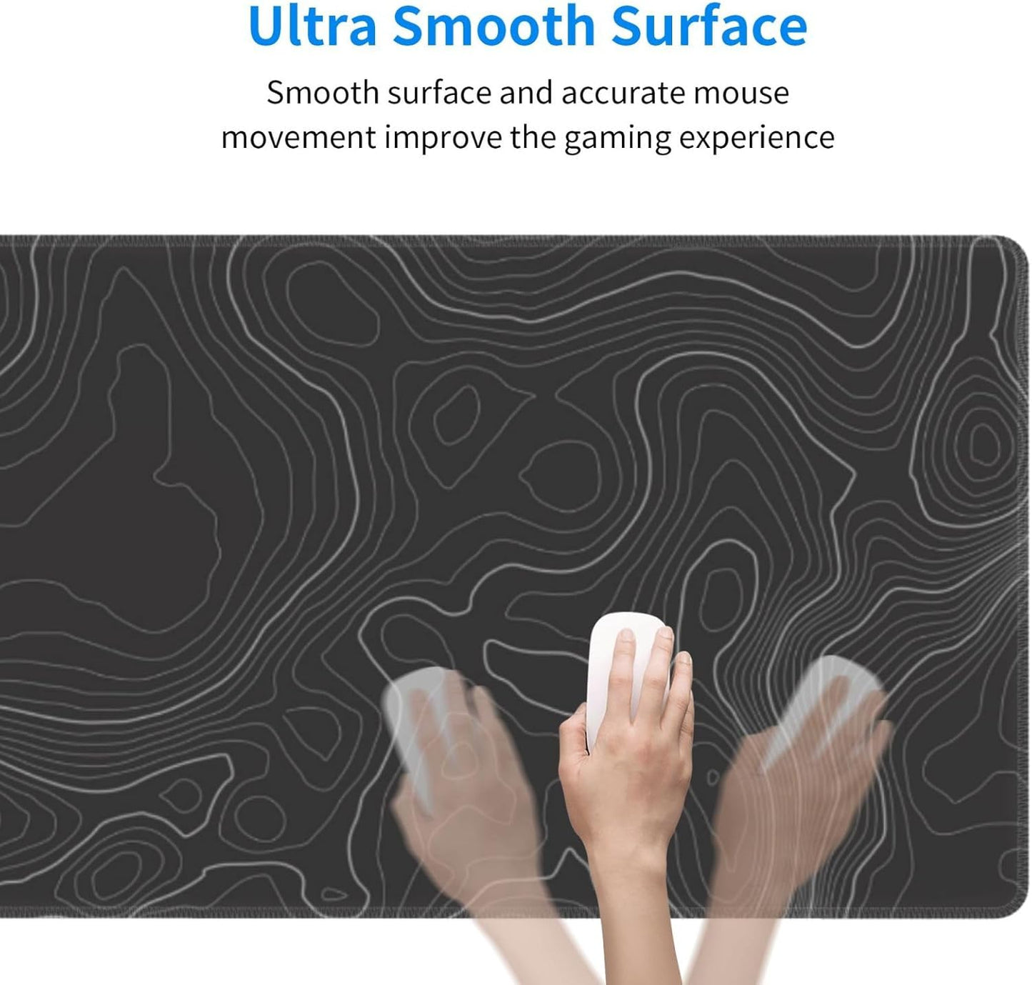 Topographic Contour Extended Big Mouse Pad Large,Gaming Mouse Pad Desk Pad,31.5×11.8 Inch Long Computer Keyboard Mouse Mat Mousepad with 3mm Non-Slip Base and Stitched Edge for Gaming and Office