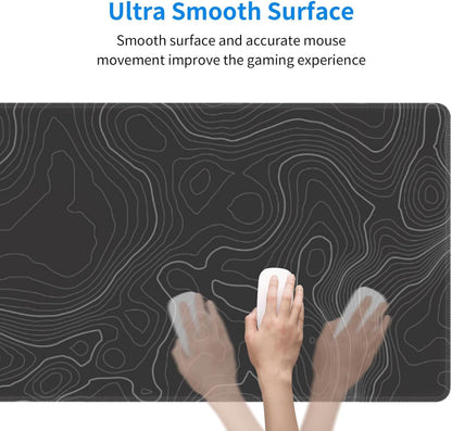 Topographic Contour Extended Big Mouse Pad Large,Gaming Mouse Pad Desk Pad,31.5×11.8 Inch Long Computer Keyboard Mouse Mat Mousepad with 3mm Non-Slip Base and Stitched Edge for Gaming and Office