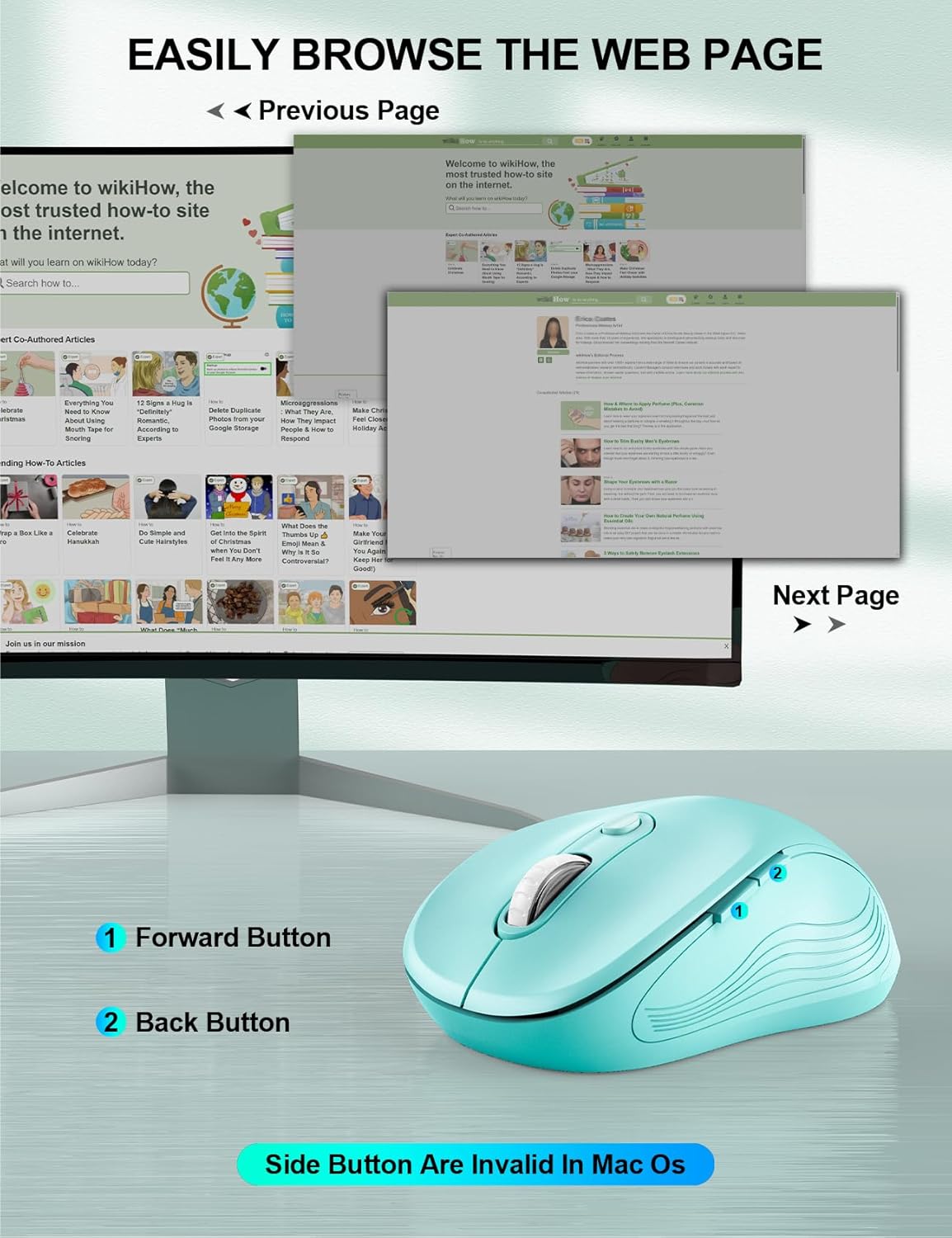 Trueque Wireless Mouse for Laptop, 2.4GHz Ergonomic Computer Mouse with Back & Forward Buttons, 3-Level DPI, 6 Buttons, Optical USB Cordless Mice for Windows Chromebook MacBook PC (Mint Green)