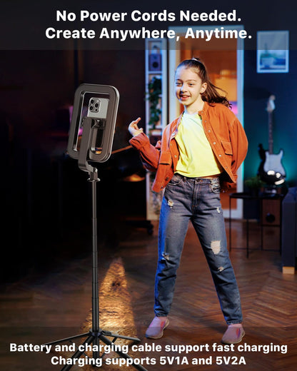 M MYBAT PRO Selfie Ring Light with 72" Tripod Stand - Extendable Selfie Stick with Light for Phone, Live Streaming, Makeup, Travel, Gaming, Video, Includes Phone Holder& USB-C Powered