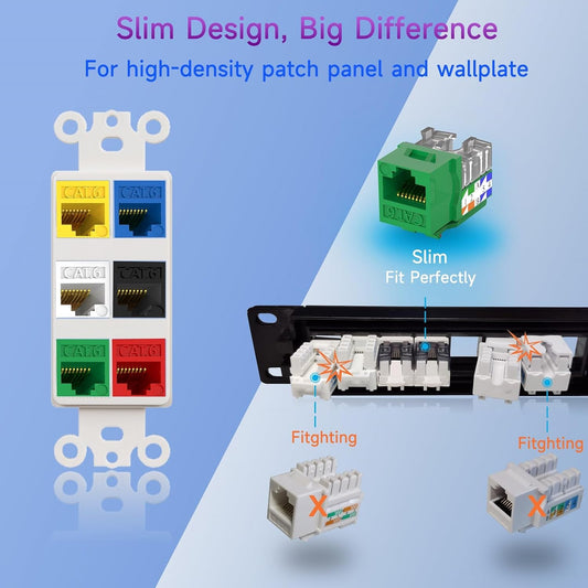 Keystone Jack Cat6 Slim 25 Pack, Cat6 Keystone Jacks 90 Degree, RJ45 Jack Punch Down Green, Compatiable for Network WallPlate or Patch Panels