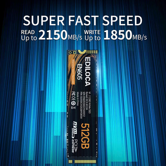 EN605 512GB M.2 SSD, NVMe1.3 PCIe Gen3 x4 SSD TLC, Internal Hard Drive, M.2 2280 - Read/Write Speed up to 2150/1600 MB/s - Internal SSD Compatible with Laptop & PC Desktop