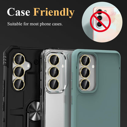 YWXTW Camera Lens Protector for Samsung Galaxy S24 / S23 / S23 Plus, [NOT for S24 Plus] 9H Tempered Glass Metal Individual Ring Camera Screen Protector for S24 Accessories (Gold Glitter)