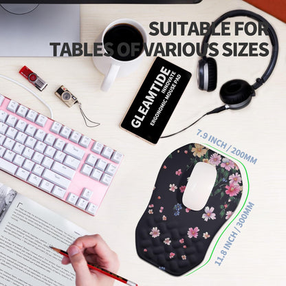 Ergonomic Raised Mouse Pad Wrist Support with Bilateral Slope Memory Foam Mousepad for Wrist Rest and Carpal Tunnel Pain Relief 11.8x7.9〃Flowers Bloom and Fade