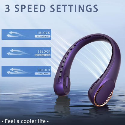 Portable Neck Fan, Neck Fans for Men, 4000 mAh Rechargeable Personal Fan,360° Hands Free Bladeless Fan, 3 Speeds Adjustable, Faster Cooling, Super Quiet, Suitable for Home, Office, Sports