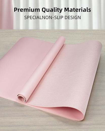 Leather Desk Pad Protector, Mouse Pad, Office Desk Mat, Non-Slip PU Leather Desk Blotter, Laptop Desk Pad, Waterproof Desk Writing Pad for Office and Home (Light Pink, 31.5" x 15.7")