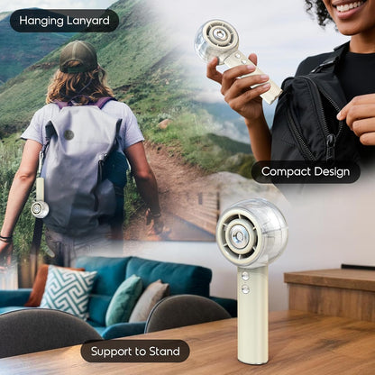 Misting Portable Handheld Fan, Powerful Turbo Motor, 6000mAh Rechargeable Battery, Personal Mini Fans with 4 Strong Wind, Cooling Gadgets for Travel, Camping, Beach, Outdoor, Gifts for Women Men-Ivory