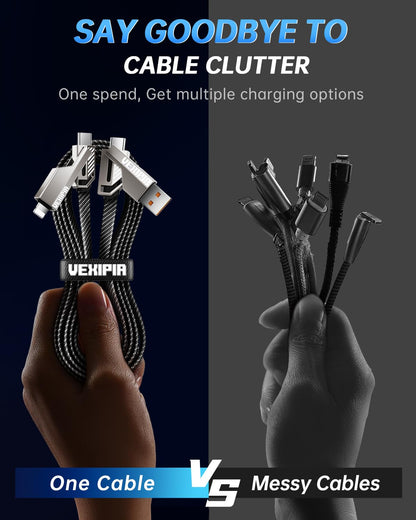 [Upgraded] 4-in-1 USB C Cable 60W 5FT Lightning Cable Fast Charging Flat Nylon Braided for iPhone iPad Charger Cord [480Mbps Data Sync] Multi Charge Wire Combo with Lightning/Type C/USB A Port