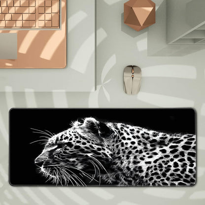 Black and White Gaming Mouse Pad 31.5 x 11.8 Inch Extended Large Mouse Pad with Non-Slip Base and Stitched Edges for Gamer Home Office, Black Leopard