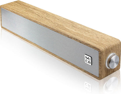 MICA Computer Speakers, Wired Computer Sound Bar, Wooden Mini Soundbar, USB Powered PC Speakers 3.5mm AUX & PC Input (Yellow)