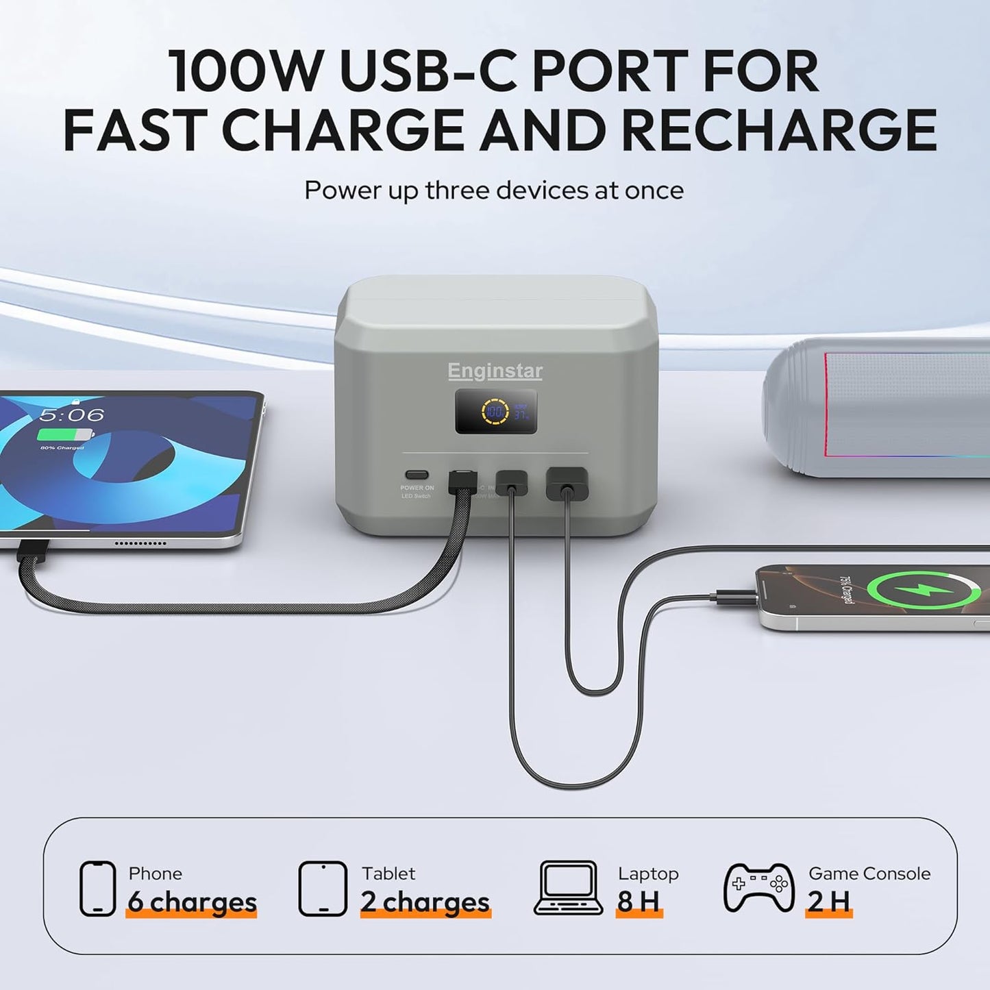 Enginstar Portable Power Station,Outdoor 99Wh LiFePO4 Battery,Solar Generator 100W Two-Way Fast Charging,Power bank for Camping, Traveling, Party and Emergencies