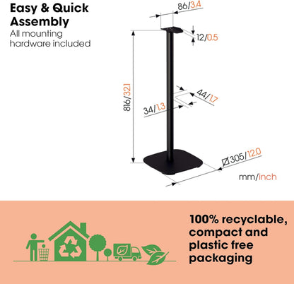 Vogel's SFS 4133 Speaker Floor Stand for Sonos ERA 300, Cable Inlay System, Height: 32,3 inch (82 cm), Exceptionally Stable, Black, 1 Floor Stand