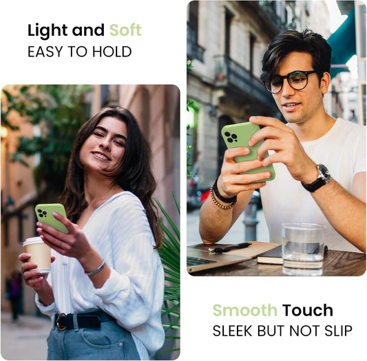 FireNova Designed for iPhone 13 Pro Max Case, Silicone [Camera Protection] Phone Case with [2 Screen Protectors], Soft Anti-Scratch Microfiber Lining Inside, 6.7 inch, Tea Green