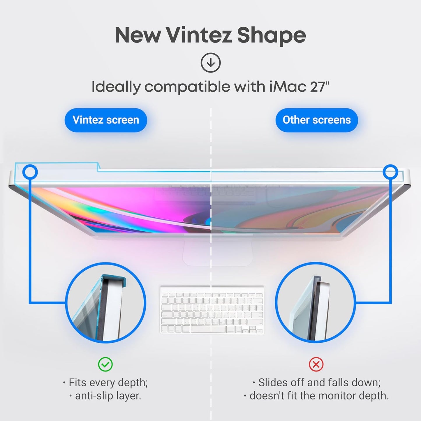 VINTEZ Blue Light Screen Protector Compatible With iMac 27 Inch (2012-2020) – Anti-UV Blue Light Blocking Film for Desktop PC, Eye Protection Filter, 24.1" x 15.1"