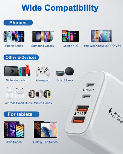 40W USB C Charger Block, 3 Pack 4-Ports Type C Fast Charging Cubes PD USBC Wall Plug+QC 3.0 USB A, Multiple USB C Charger for iPhone 16/15/14/13/12/11 Pro Max/XS, Samsung Galaxy, iPad, Tablet, Pixel