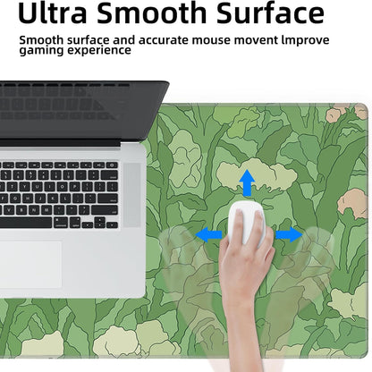 Galdas Gaming Mouse Pad XXL XL Large Long Extended Big Mousepad Non-Slip Rubber Keyboard Mouse Pad with Stitched Edges for Laptop Home Office (31.5x11.8x0.08 Inch) -Green Leaf