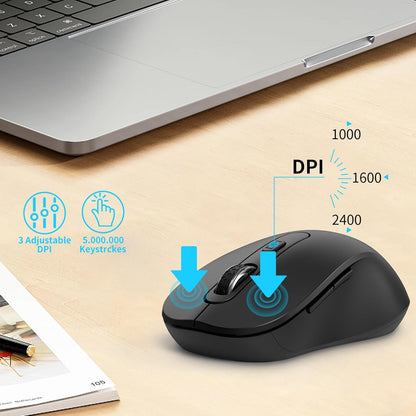 Wireless Mouse for Laptop, PC, Chromebook, Mac, MacBook, Silent Wireless Mouse with USB Nano Receiver, Side Button, 2400 DPI, Anti Slip Roller, 6 Button Ergonomics Cordless Computer Mice - Black