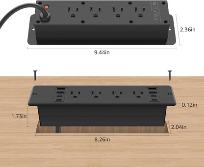 HHSOET 16 in 1 Recessed Power Strip Flat Plug, 45W Fast Charging Furniture Outlet with USB, Conference Recessed Surge Protection with 8 AC Plugs, 4 USB Ports 4 USB-C, 6ft Power Cord.(Black)