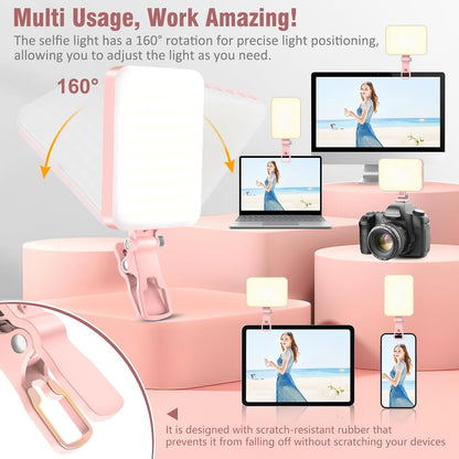 60 LED Portable Selfie Light Video Conference Lighting with Clip & Camera Tripod Adapter Rechargeable 2200mAh CRI 97+, 9 Light Modes for Phone iPhone Webcam Laptop Photo Makeup