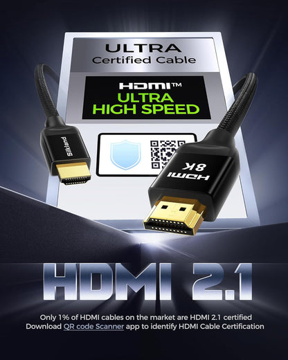 Silkland 10K 8K HDMI 2.1 Cable Certified 6.6FT [4K@120Hz 144Hz, 8K@60Hz, 2K@240Hz] Ultra High Speed HDMI® Cable 48Gbps (Upgrade Braided),HDR, eARC, HDCP 2.3, Compatible for/PS5/PS4/Roku TV