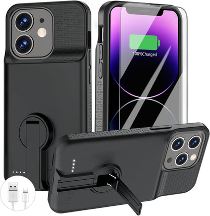 GIN FOXI Battery Case for iPhone 14 Pro Max/14 Plus/13/12 Pro Max, Charging Cases with Stand 8000mAh Portable Extended Case Cover Juice Box for iPhone 14 Pro Max, 14Plus, 13/12Pro Max (6.7”) Black