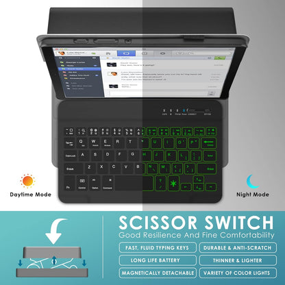 DETUOSI Backlit Keyboard Case for Samsung Galaxy Tab A7 Lite 8.7" 2021 (SM-T220/T227U) with S Pen Holder, 3 Viewing Angles Folio Leather Book Cover with Magnetic Closure + Wireless Keyboard Detachable