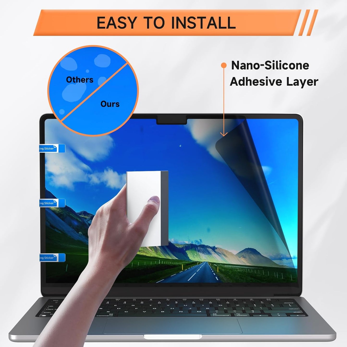 Privacy Screen for MacBook Air 13.6 & 13 Inch 2022-2025 (M2, M3, M4), Matte Anti Glare Blue Light Filter, Nano No Glue Anti Spy Black Protector for Mac Air 13In Laptop Computer