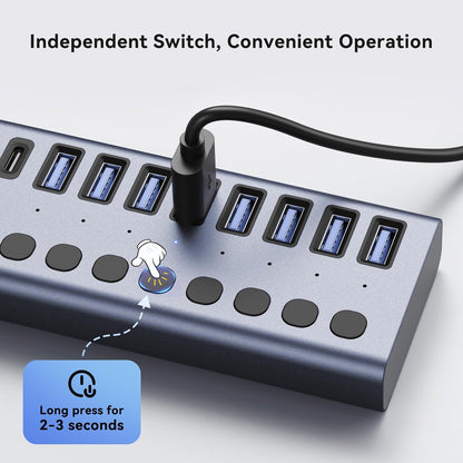 ACASIS 10 Ports 60W USB C 3.2 Hub, 10Gpbs Data Transfer, 20V/3A Power Adapter, Individual On/Off Switches, Aluminum Housing, USB Splitter for PC, Computer, Laptop, Mobile HDD, Flash Drive