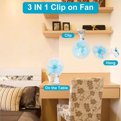 8-Inch Clip on Fan, 2 Speed Convertible Desk Fan with Strong Clamp, Tilting and Shaking with Strong Airflow, Quite, Powerful Clip Fa n on Bed and Desk for Home Office Dorm with 3.94FT Cable Cord