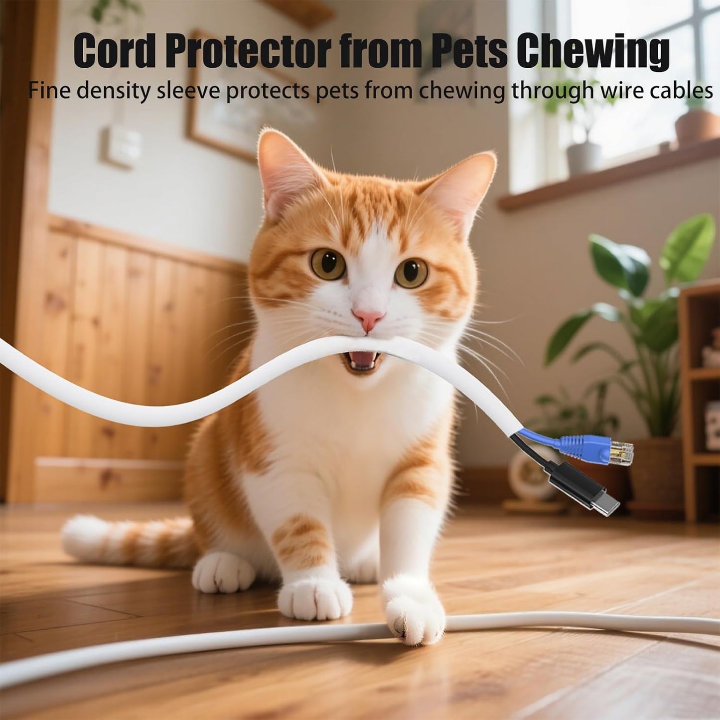 Cord Protectors from Pets No Chew, 1/4 inch 10ft Wire Protector Cord Covers for Pets, Flexible Cable Sleeve Cord Management for TV/Computer/Electric Wires/Phone Charging Cables, White