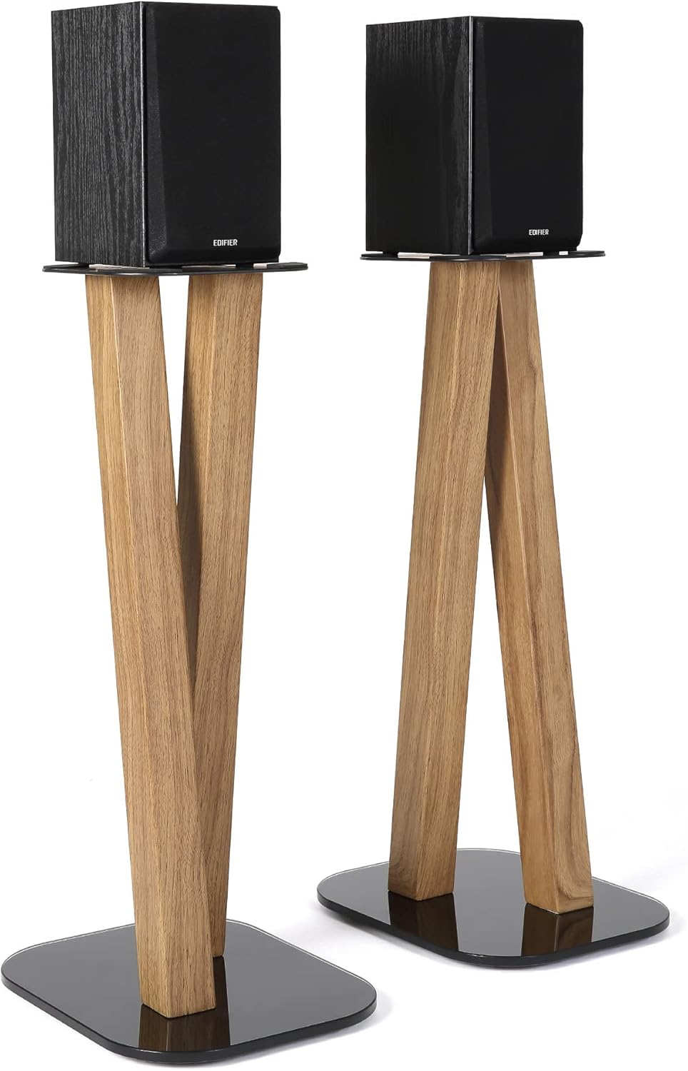 EXIMUS One Pair Fixed Height Universal Speaker Floor Stands - Oak - 600 Series