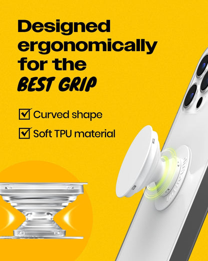 Solid Color Button Phone Grip – Minimalist Design, Durable and Lightweight, Grip and Stand for Smartphones (White, Adhesive Type)