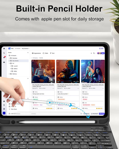 D DINGRICH for iPad 10th Generation Case with Keyboard (10.9", 2022), Smart Folio Leather Cover with Pencil Holder, Rechargeable, Magnetic Wireless Keyboard for 10.9 inch Apple iPad 10th Gen, Black