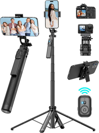 71" Cell Phone Tripod & Selfie Stick, for iPhone Tripo d Stand, Travel Tripod with Remote, Phone Selfie Stick for iPhone 11/14/ 15/16 Compatible with All Phones,for gopro and Cameras