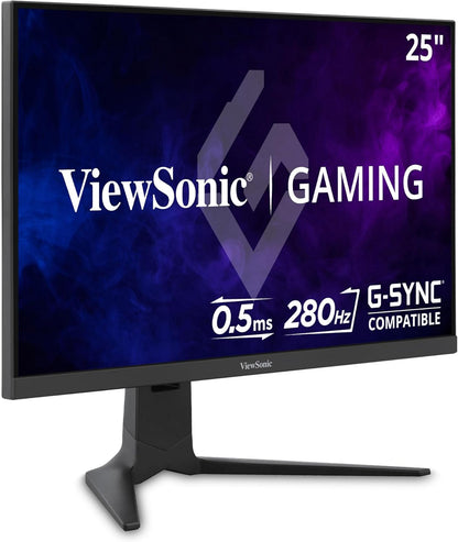 ViewSonic XG2536 25 Inch 1080p IPS Gaming Monitor with 280Hz, 0.5ms, FreeSync Premium, NVIDIA G-Sync Compatible, RGB Lighting, Advanced Ergonomics, HDMI, DP and 65W USB-C Inputs