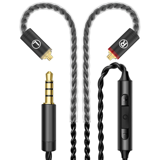 Premium HiFi IEM Cable with Mic – Silver-Plated 3.5mm to MMCX Cord - Lossless Sound for Shure SE215/315/425/535/846 & Vibes 201/202 - Tangle-Free in-Ear Monitor Cables - Black (HC001M)