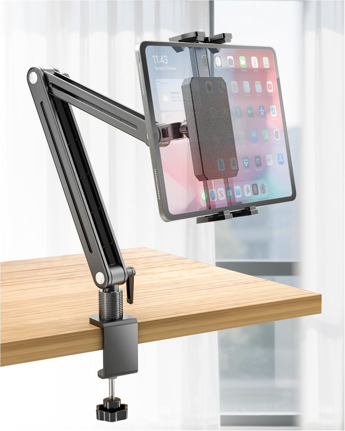 Adjustable Portable Monitor Stand 15.6" - 360° Rotating Base Tall Tablet Desk Arm Holder Stand for iPad Air/Pro/Mini Swivel Flexible Bed Clamp Mount Soporte para Tablet/Monitor Portatil/Ereader