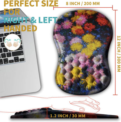 Hokafenle Ergonomic Mouse Pad Wrist Support with Massage Design, Wrist Rest Pain Relief Mousepad with Memory Foam&Non-Slip PU Base, Mouse Pads for Wireless Mouse & Desk(12x8 inch,Monet Chrysanthemum)